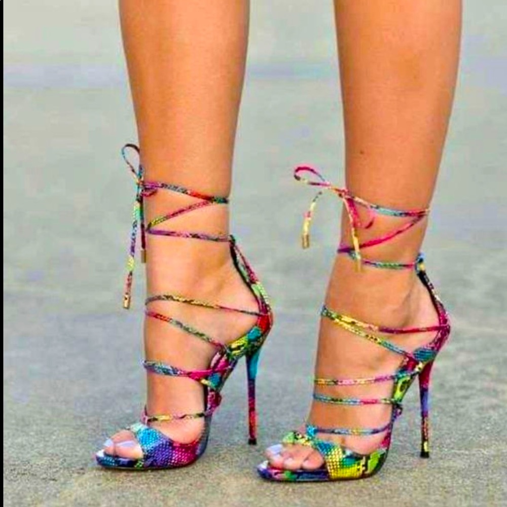 Black multi colored sandals